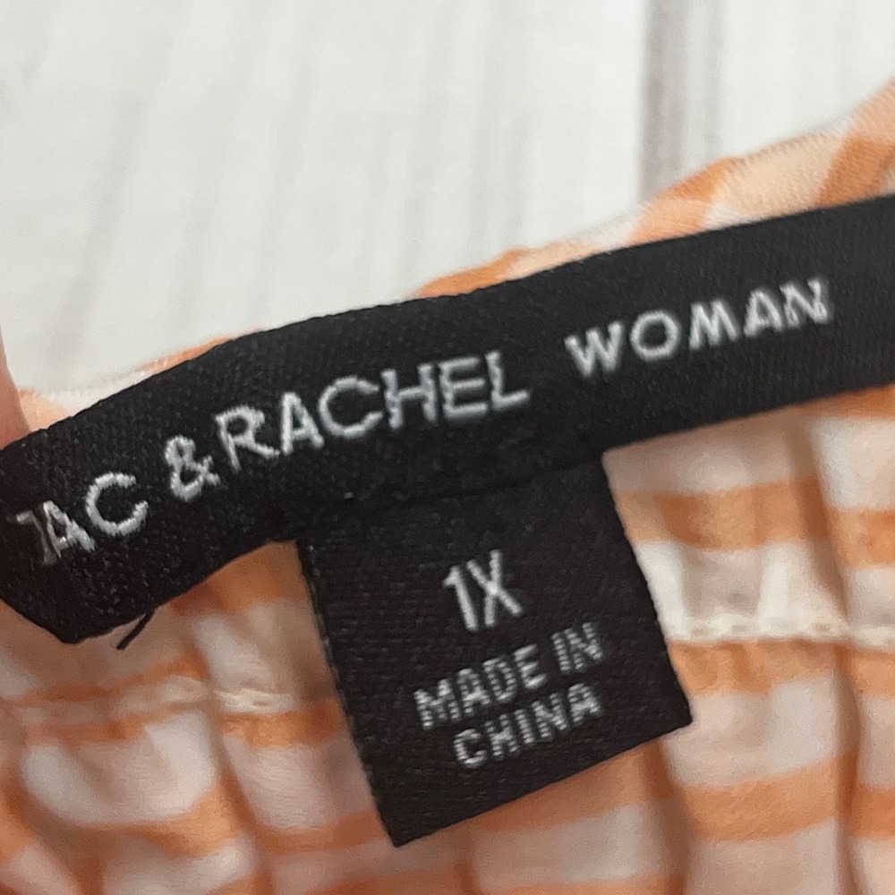 Zac & Rachel Blouse Womens 1X Orange Gingham Smocked Peplum Top Short Sleeve - Picture 2 of 9